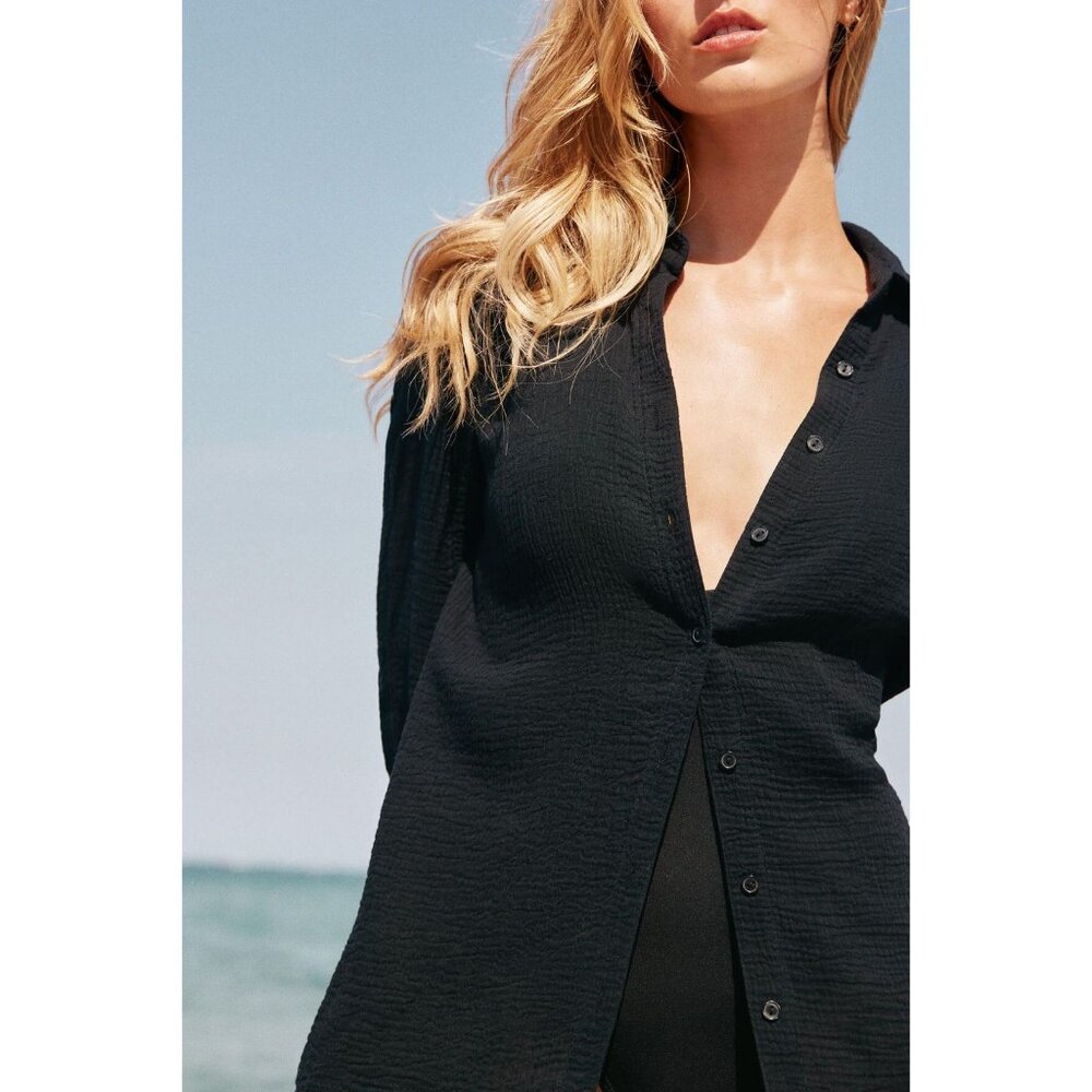 Andie Swim The Corvo Button-Up Women's XS Black Cotton Gauze Beach & Resort Wear - Picture 2 of 16